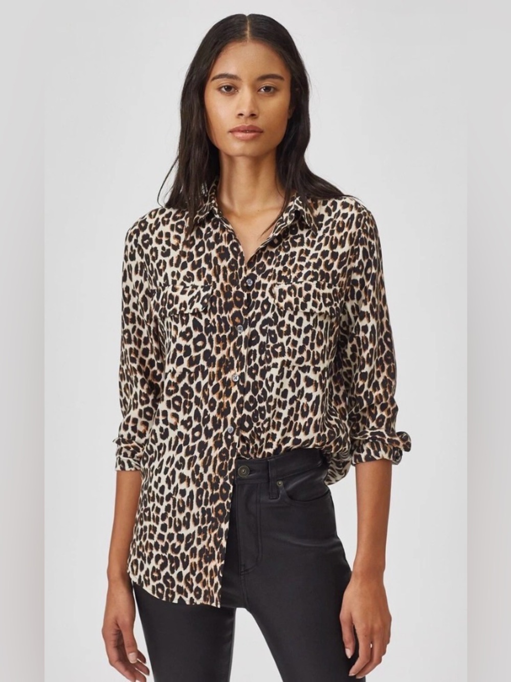 Equipment Femme Brett Leopard Charmeuse Satin Button Down Shirt S